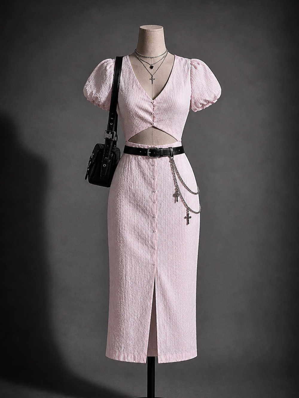 Forever 21 Light Pink Midi Dress with Front Slit